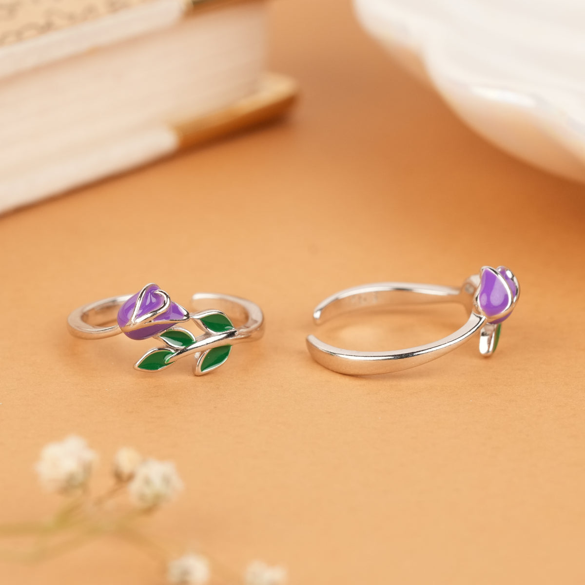 Beautiful Purple Floral Silver Toe Ring