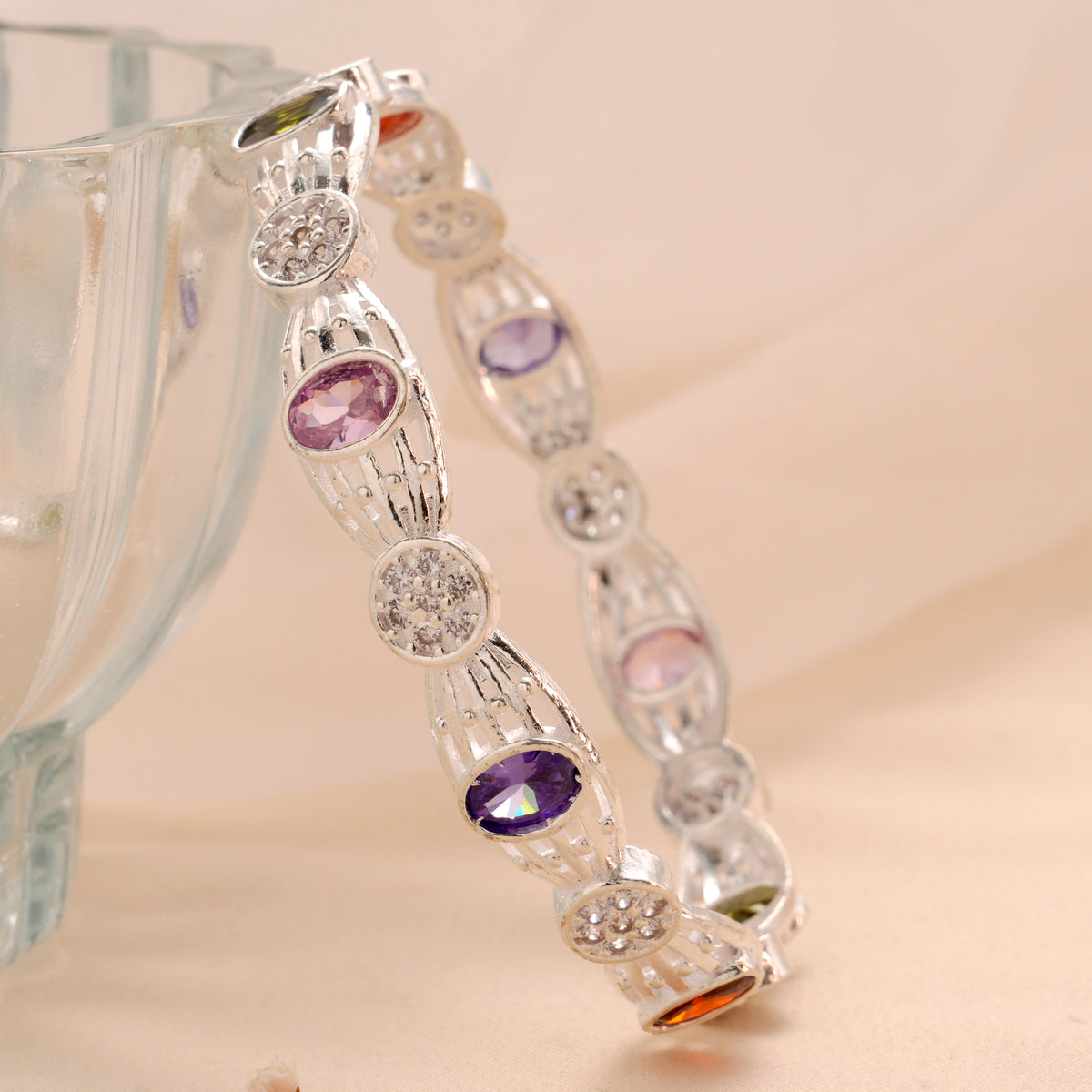 Multi Gemstone Silver Bangle