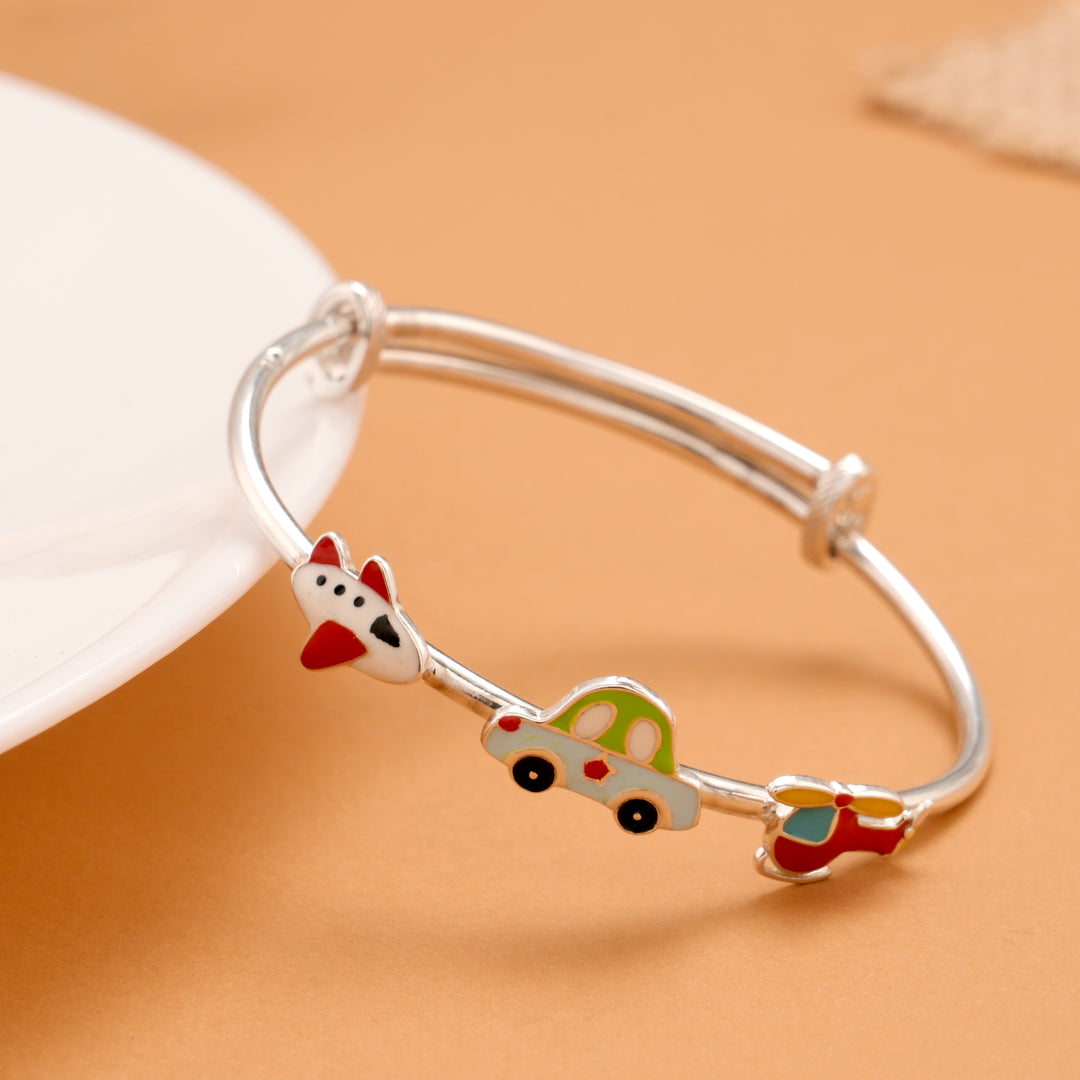 Tiny Car Plane Helicopter Silver Baby Bangle