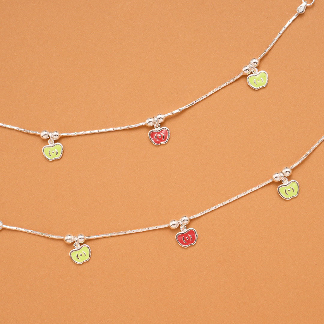 Colourful Triple Apple Silver Baby Anklets