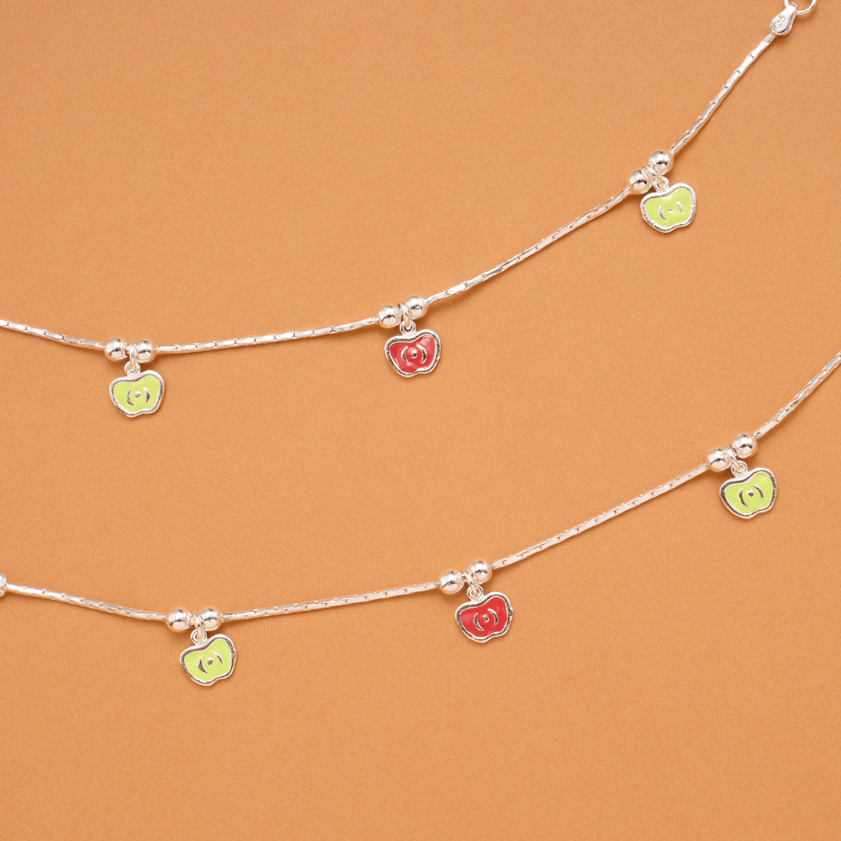 Colourful Triple Apple Silver Baby Anklets