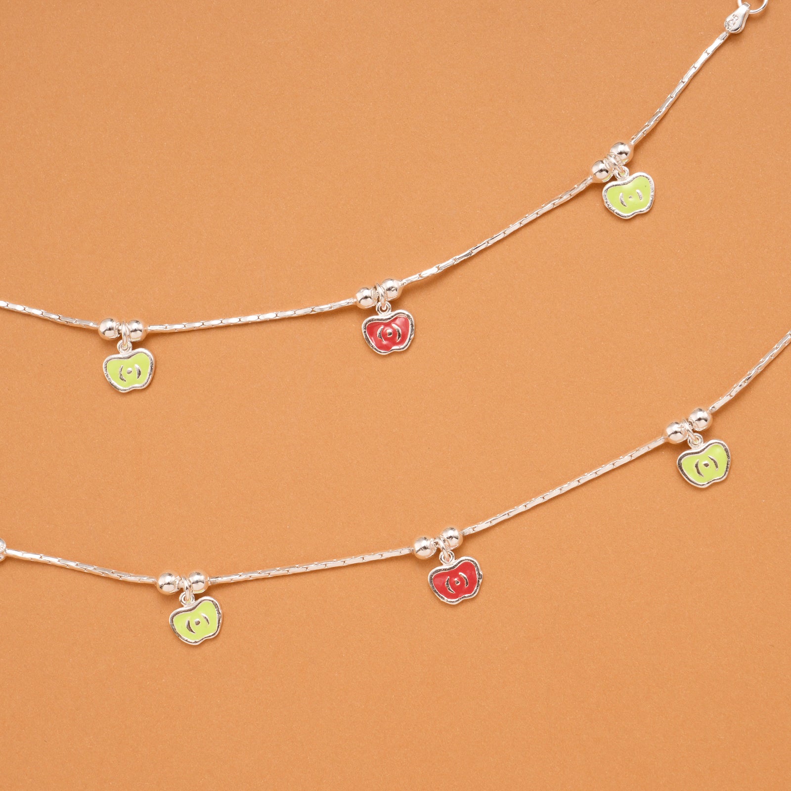 Colourful Triple Apple Silver Baby Anklets