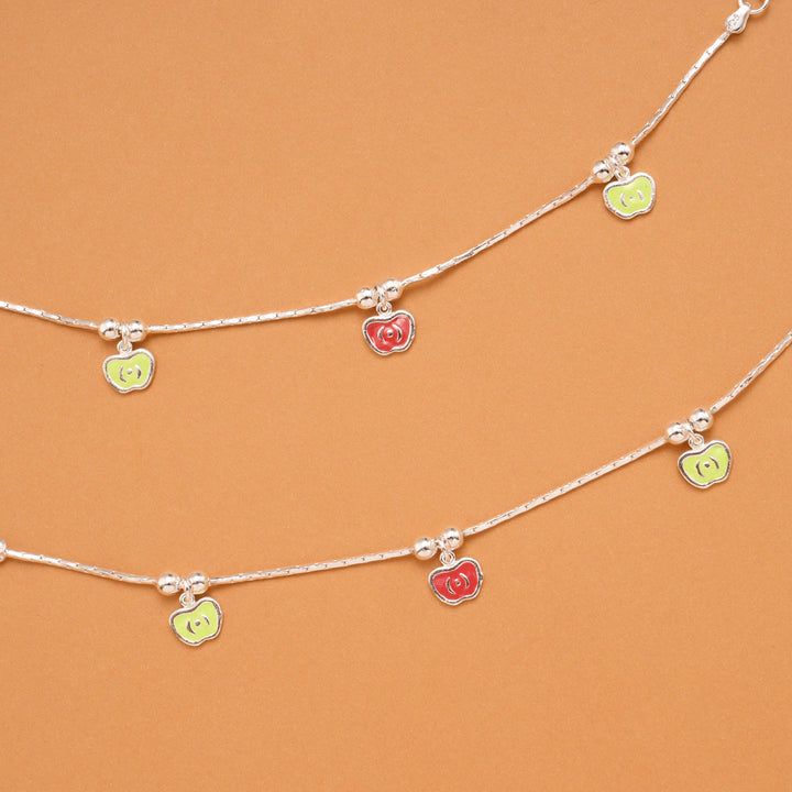Colourful Triple Apple Silver Baby Anklets