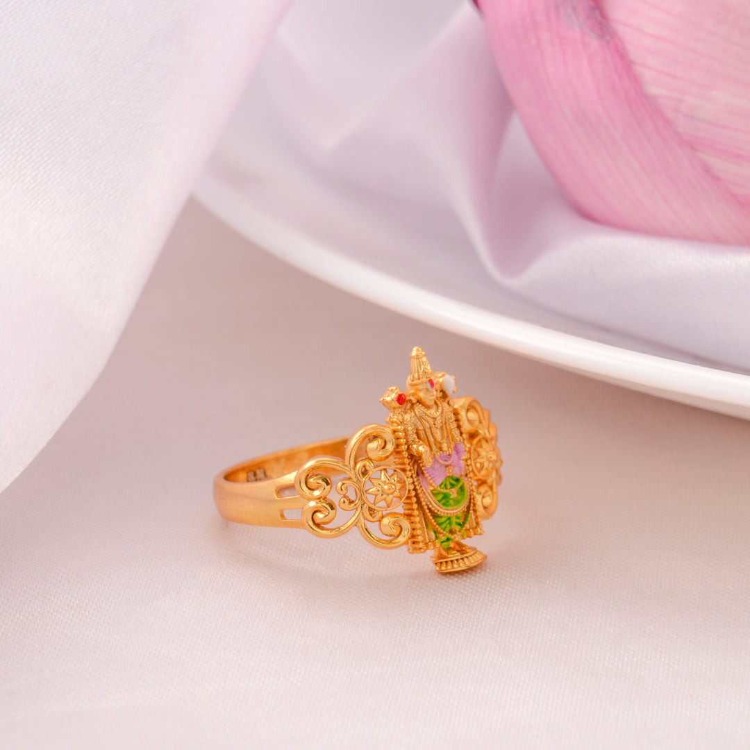 Temple Inspired Balaji Gold Finish Silver Ring