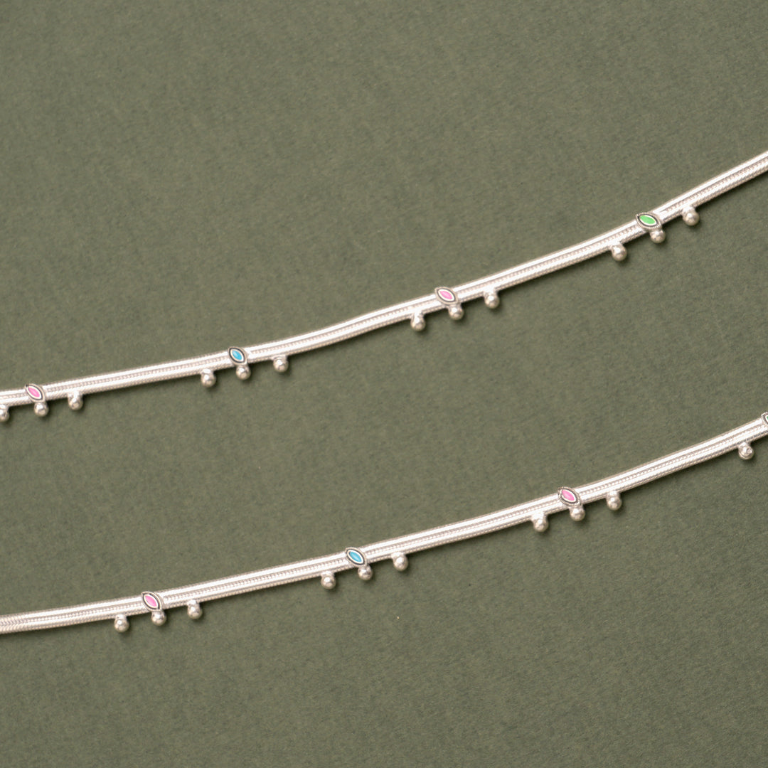 Minimal Enamel Drop Silver Anklet