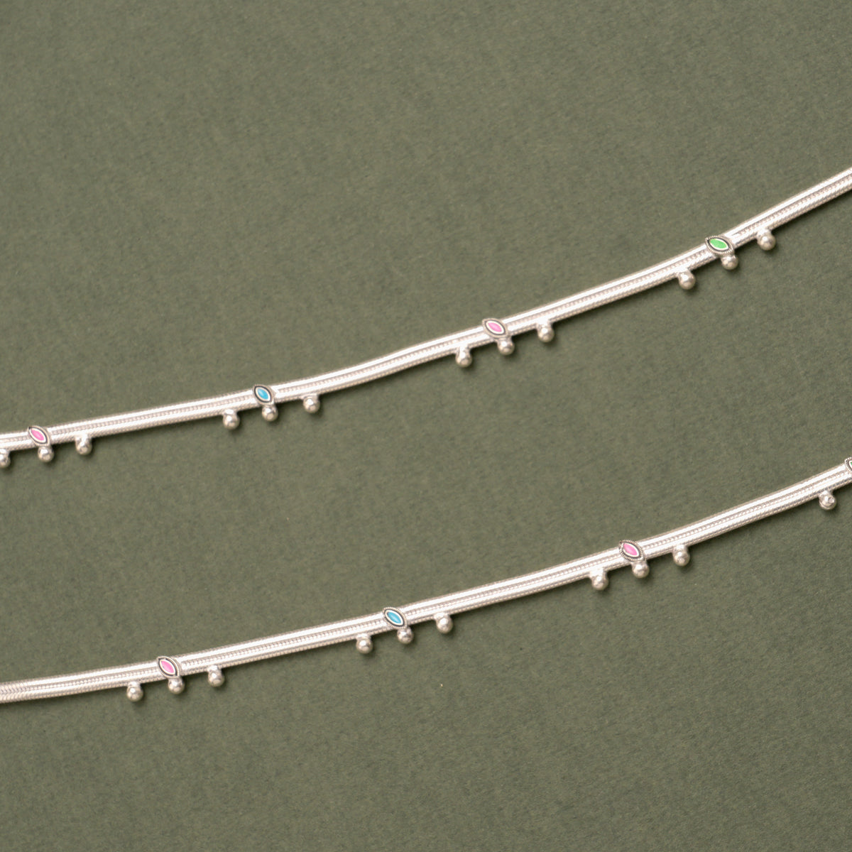Minimal Enamel Drop Silver Anklet