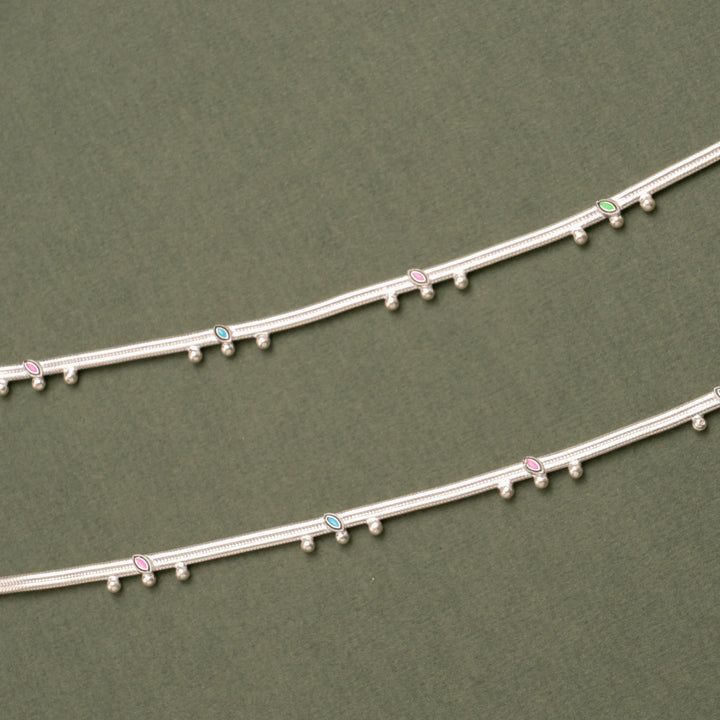 Minimal Enamel Drop Silver Anklet