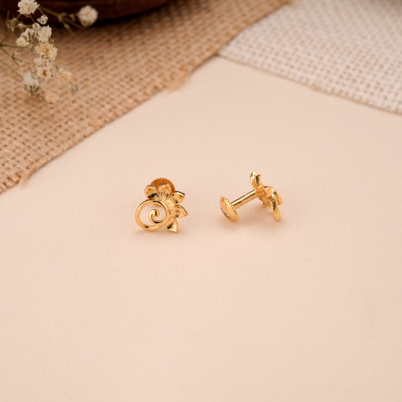 Floral Casting Silver Gold Plated Stud