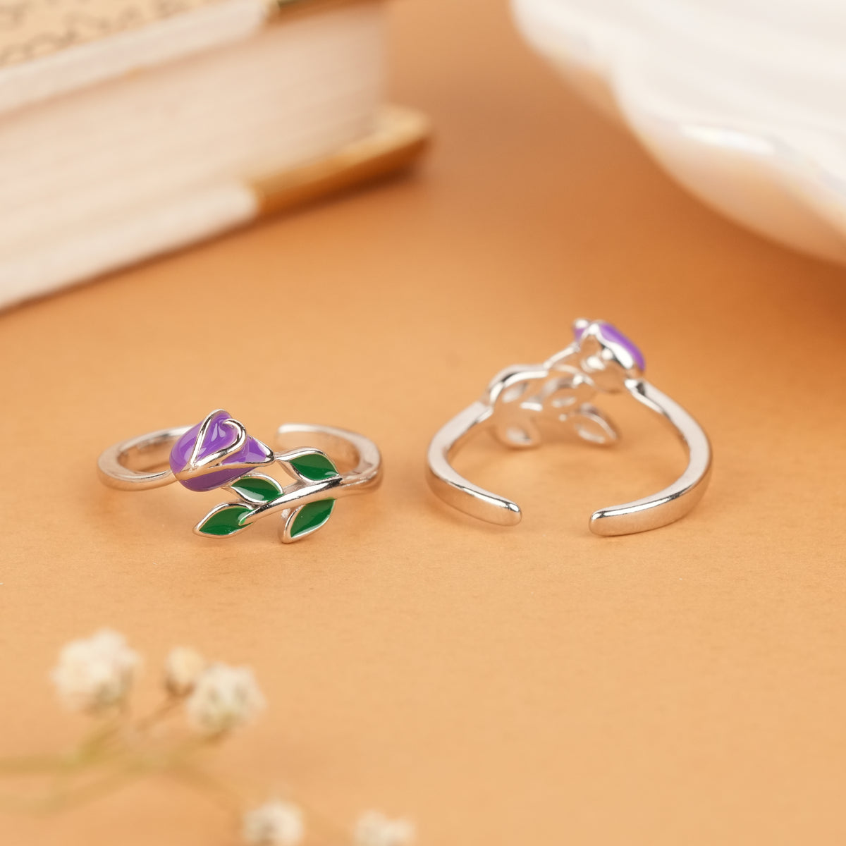 Beautiful Purple Floral Silver Toe Ring