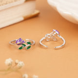 Beautiful Purple Floral Silver Toe Ring