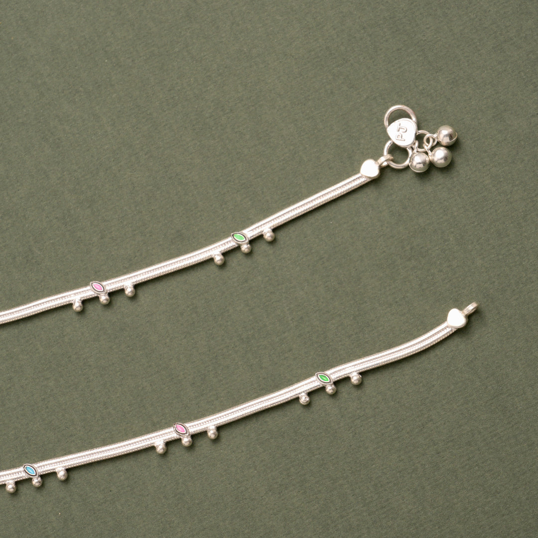 Minimal Enamel Drop Silver Anklet