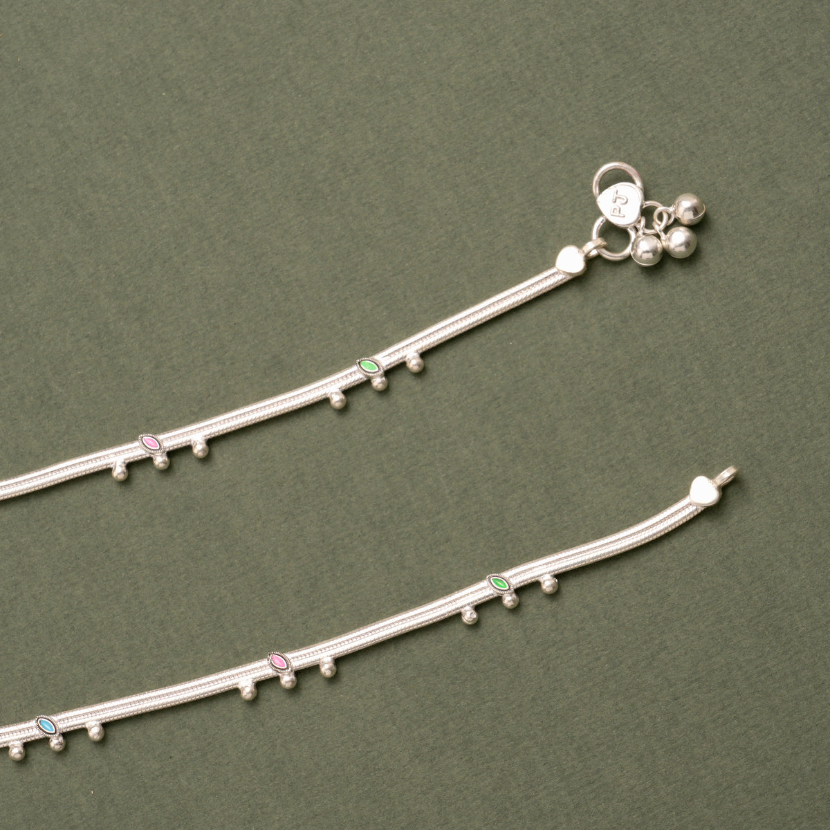 Minimal Enamel Drop Silver Anklet