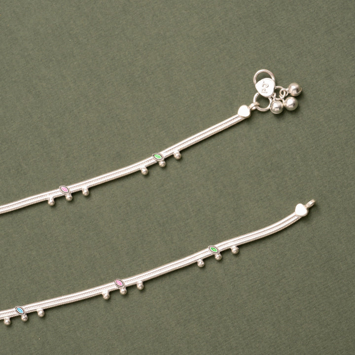 Minimal Enamel Drop Silver Anklet