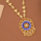 Dazzling Blue Enamel Floral Golden Necklace Set