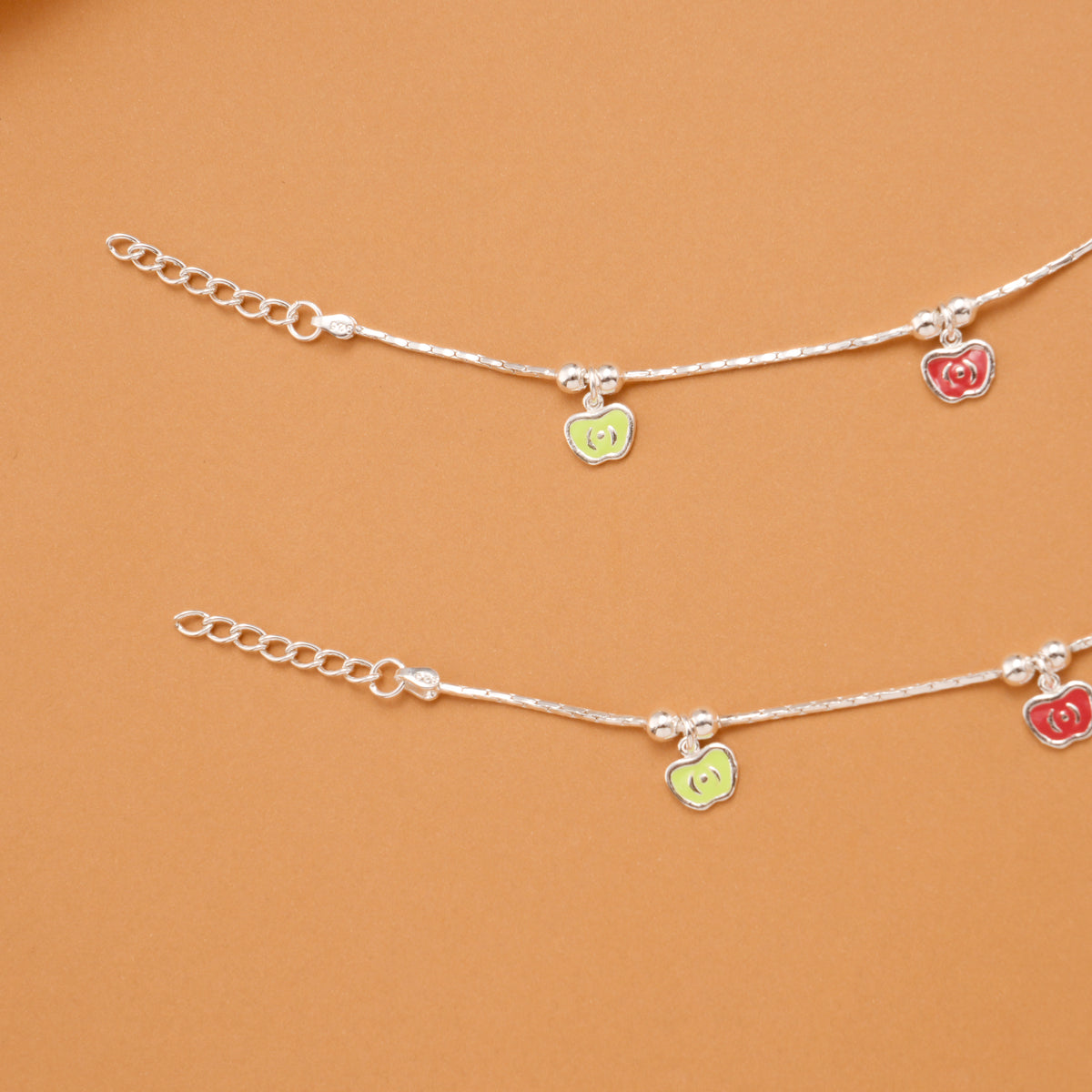 Colourful Triple Apple Silver Baby Anklets