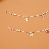Colourful Triple Apple Silver Baby Anklets