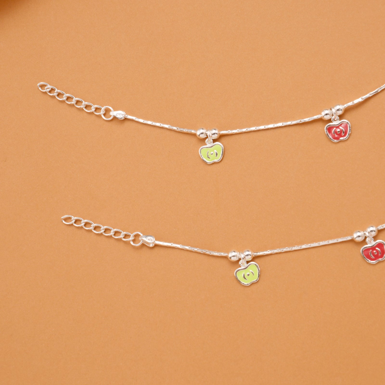Colourful Triple Apple Silver Baby Anklets