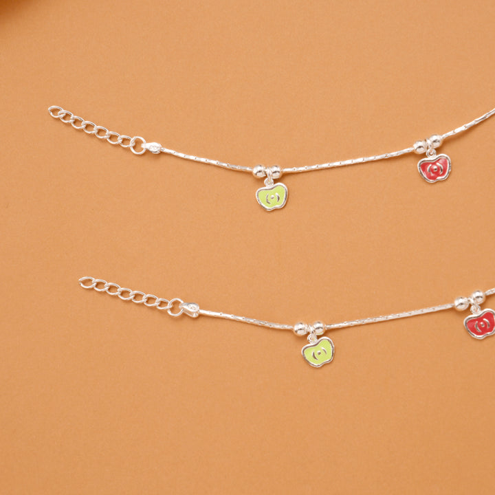 Colourful Triple Apple Silver Baby Anklets