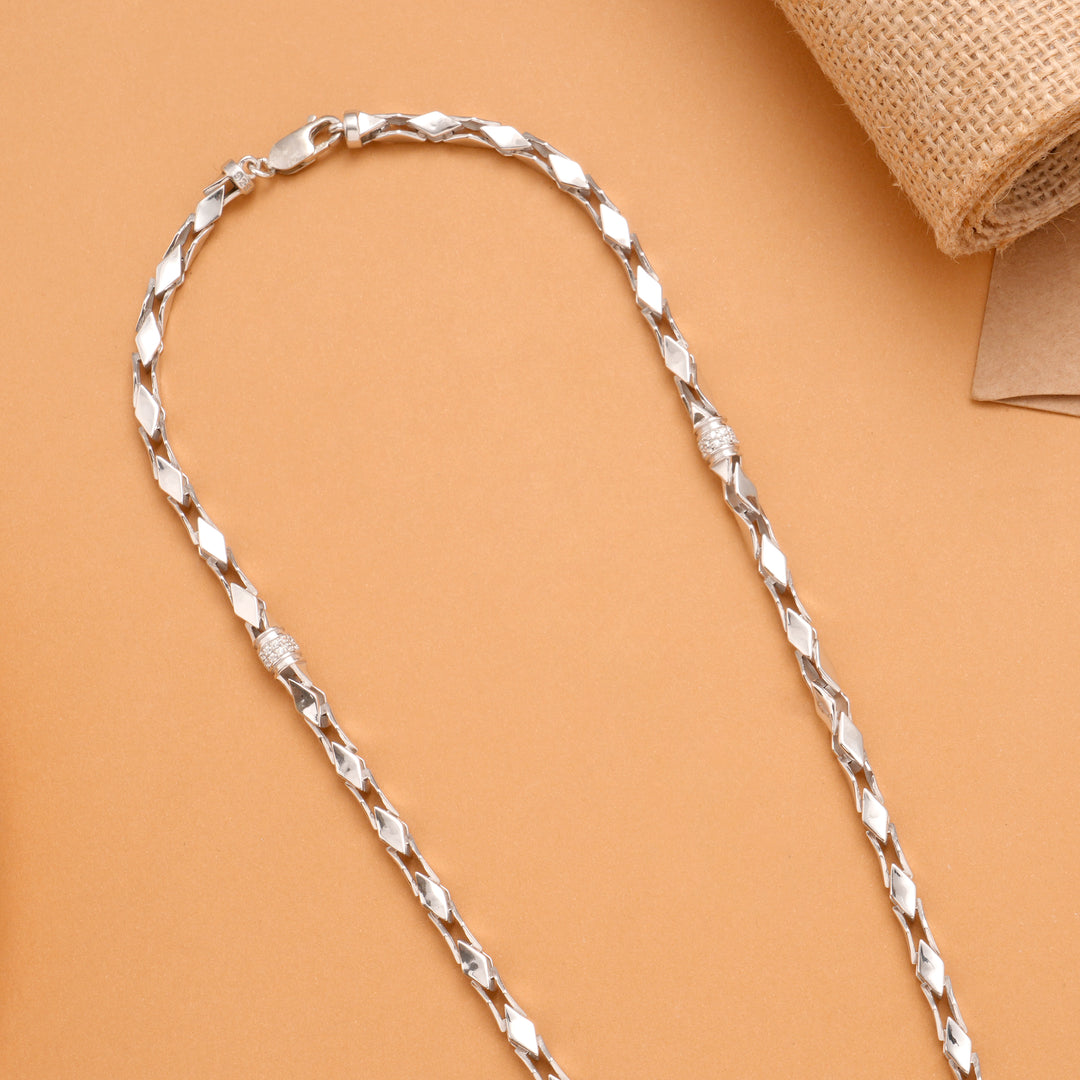 Geometric Cut Design Men’s Silver Chain