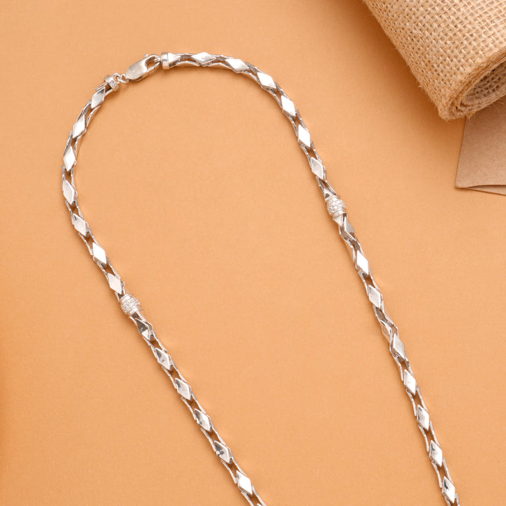 Geometric Cut Design Men’s Silver Chain