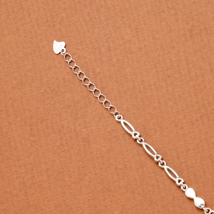 Sparkling Zircon Heart Silver Bracelet