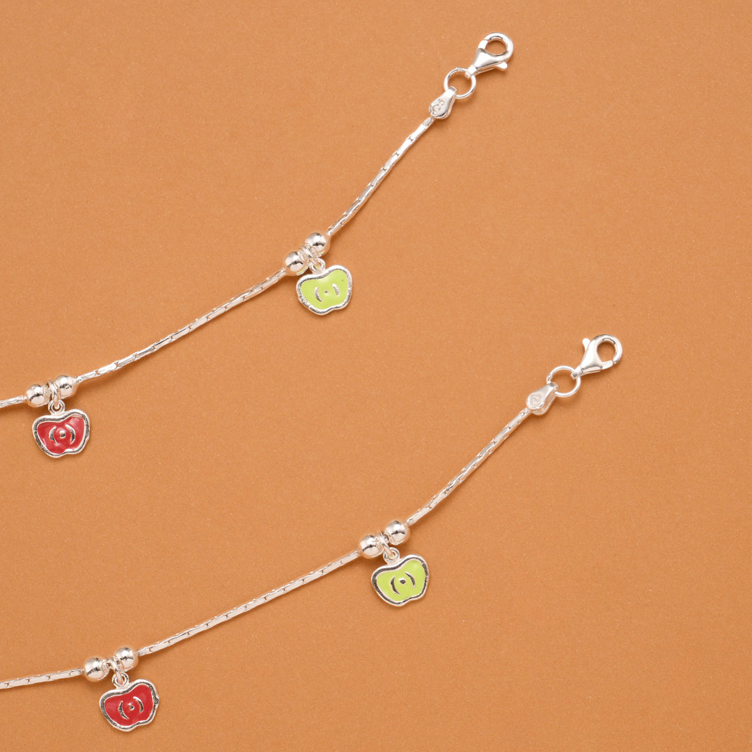 Colourful Triple Apple Silver Baby Anklets