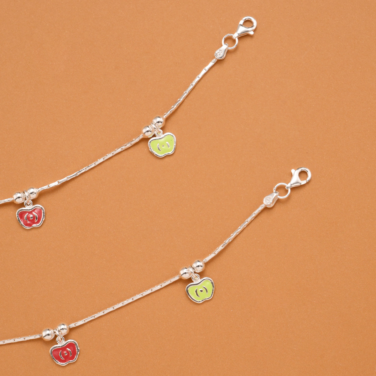 Colourful Triple Apple Silver Baby Anklets