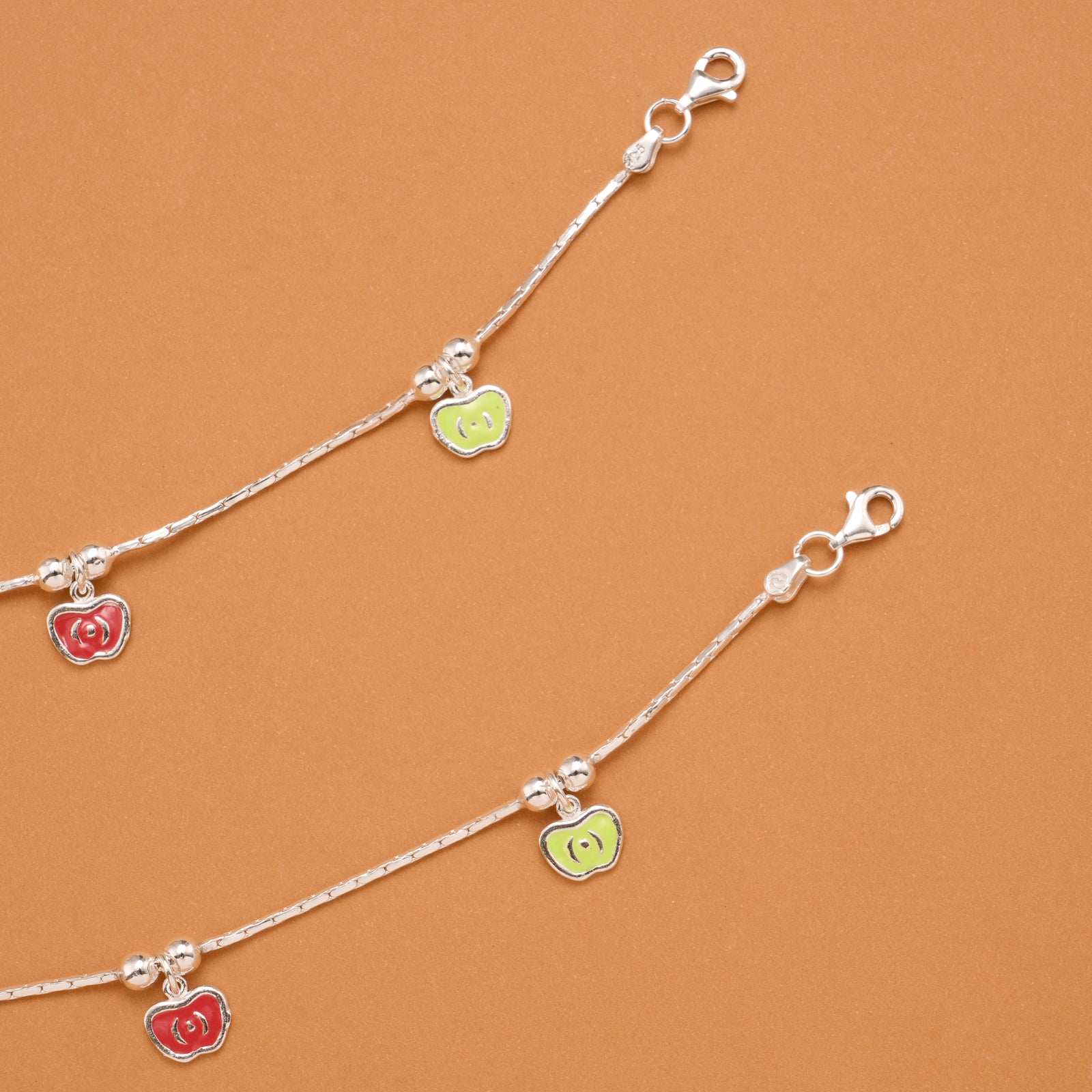 Colourful Triple Apple Silver Baby Anklets