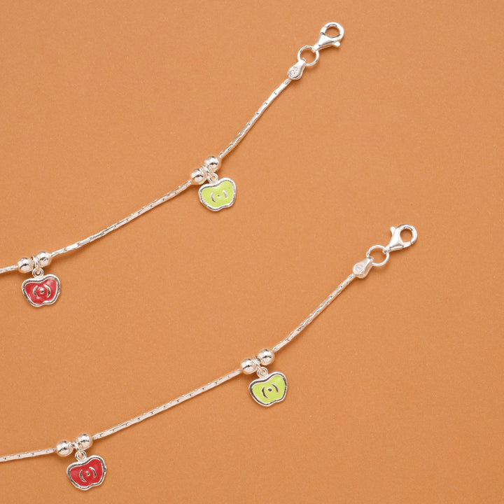 Colourful Triple Apple Silver Baby Anklets