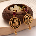 Antique Ruby Stone Annapakshi Golden Earrings