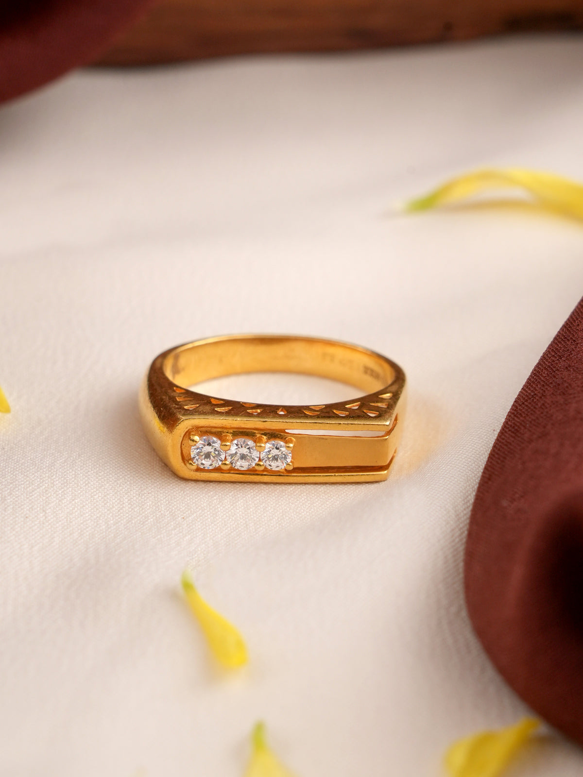 Horizontal Triple Stone Gold Ring for Men