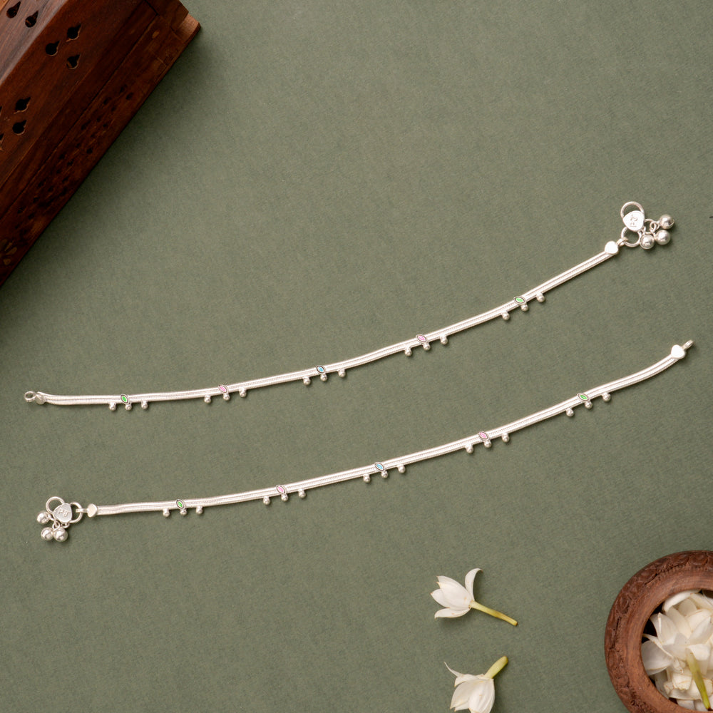 Minimal Enamel Drop Silver Anklet