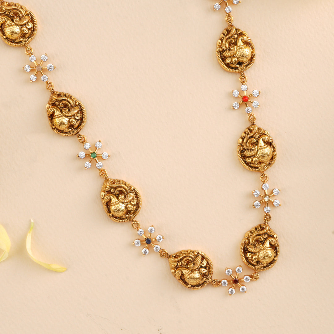 Traditional Peacock Multi-Stone Drop Necklace