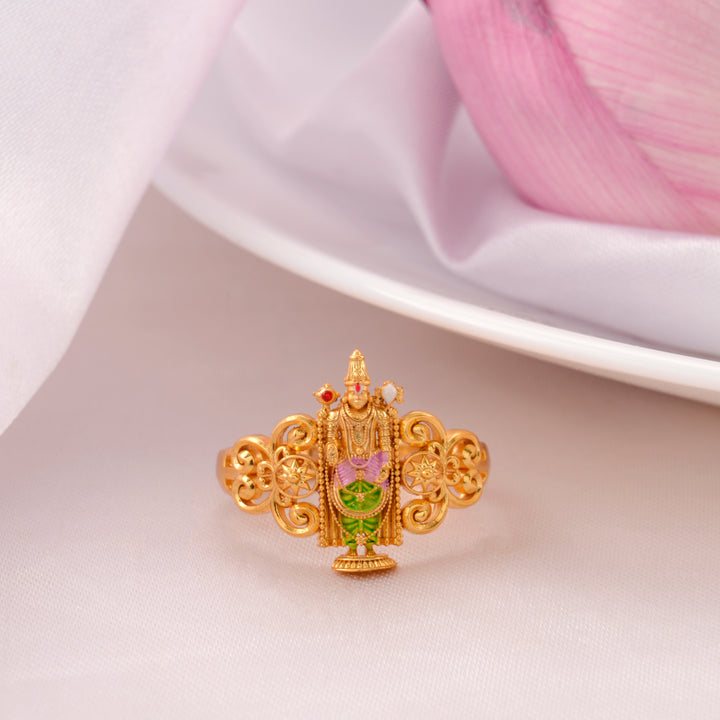 Temple Inspired Balaji Gold Finish Silver Ring