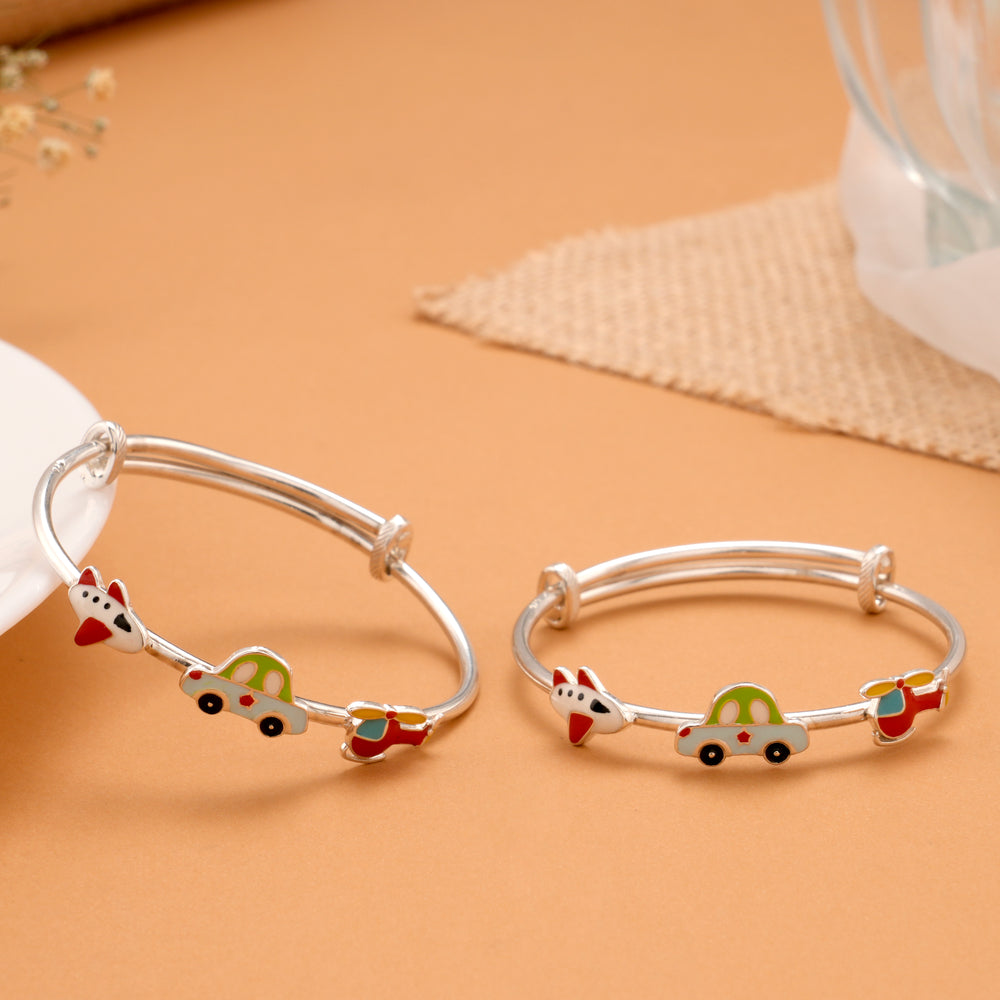 Tiny Car Plane Helicopter Silver Baby Bangle