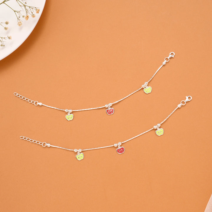 Colourful Triple Apple Silver Baby Anklets