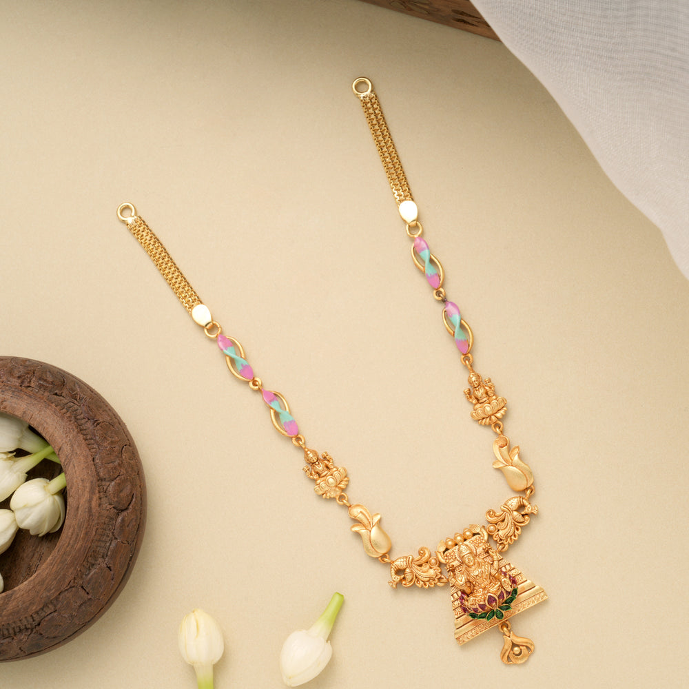 Temple Inspired Lakshmi Gopuram Golden Necklace