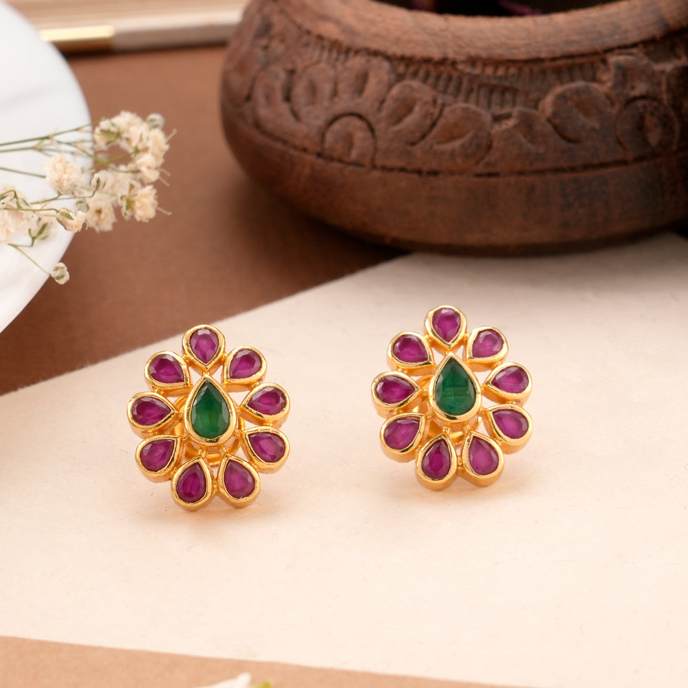 Blossom Gold Plated Stone Kundan Stud