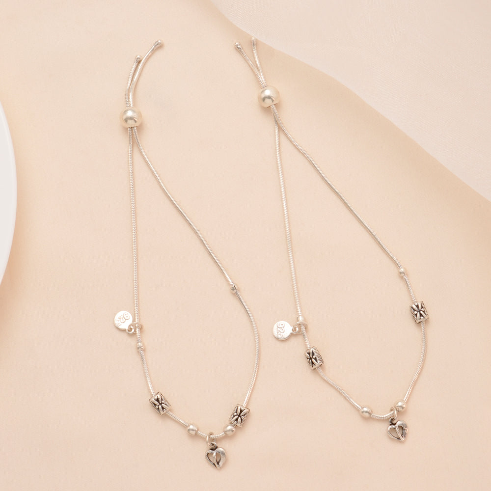 Heart Pendant Design Silver Anklet
