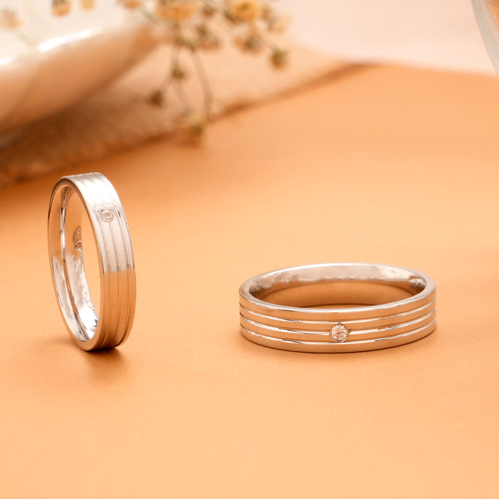 Triple Line Pattern with Stone Silver Band Ring