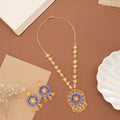 Dazzling Blue Enamel Floral Golden Necklace Set