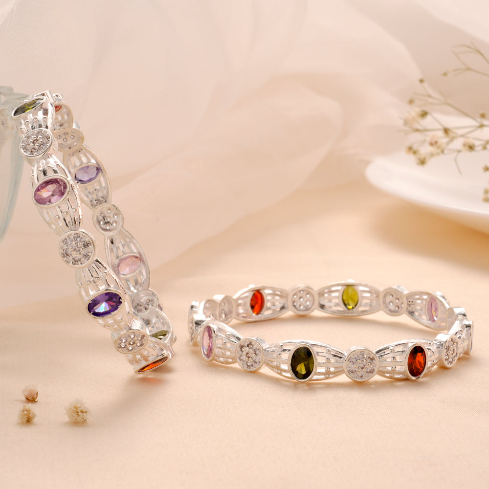 Multi Gemstone Silver Bangle