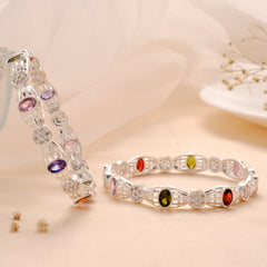 Multi Gemstone Silver Bangle