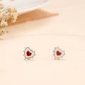 White Red Love Heart Silver Stud
