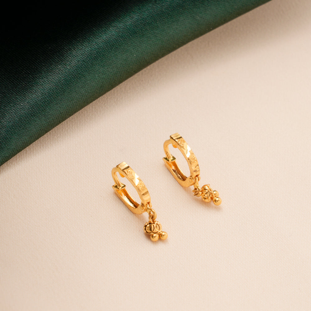 Line Design Drop Hoop Gold Earrings