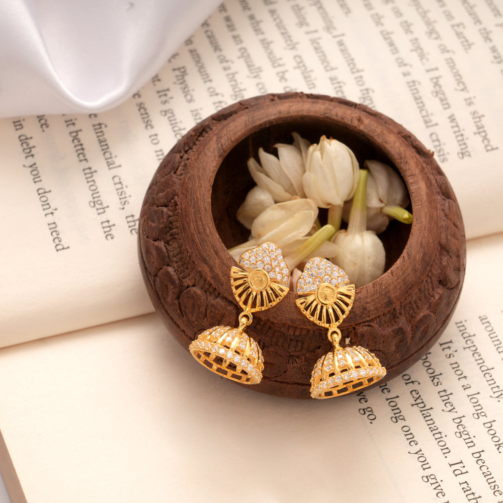 Half Stone Fan Design Golden Jhumkas