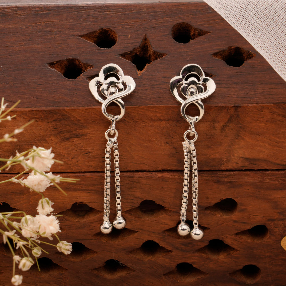 Blossom Design Chain Drop Silver Earring