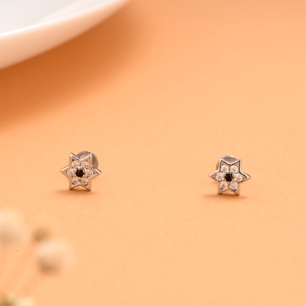 Silver Star Blue with White Stone Stud