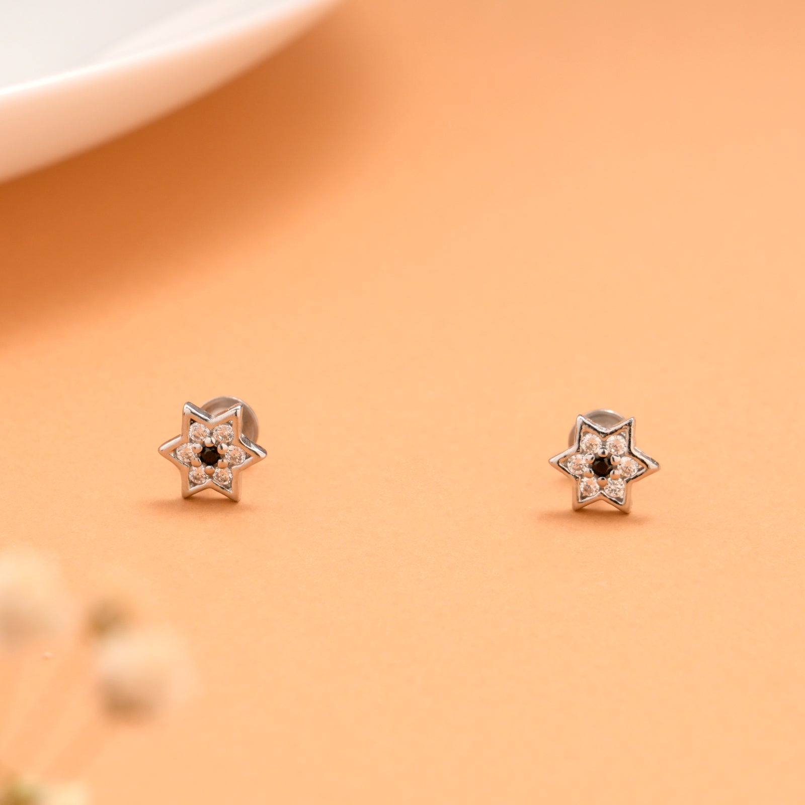 Silver Star Blue with White Stone Stud