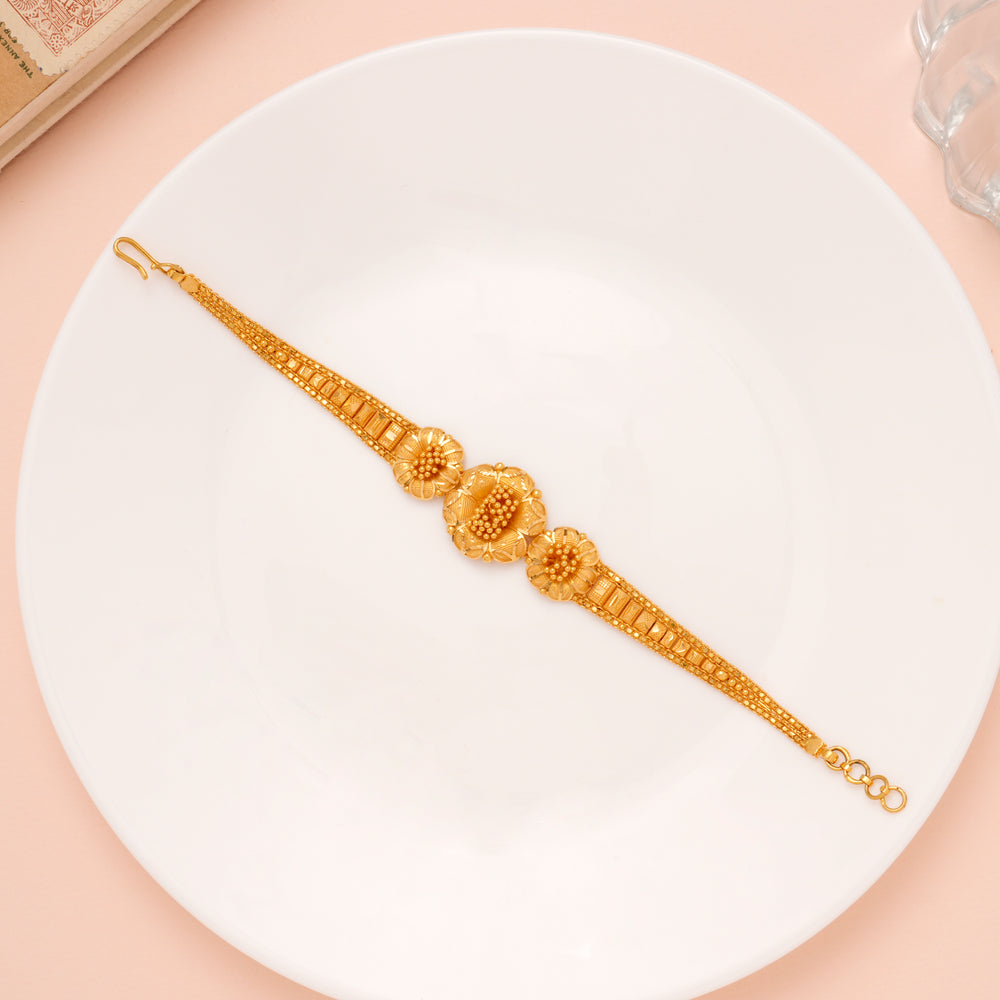 Elegant Tri Floral Gold Bracelet for Women